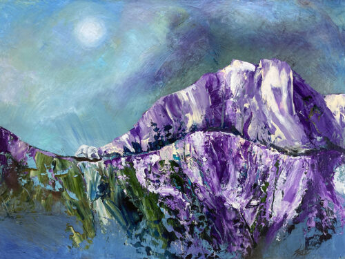 Mountain Painting Nature Art Mountain Landscape Outdoor Art Country Art  Hill Painting Blue Purple Art Matted Print 