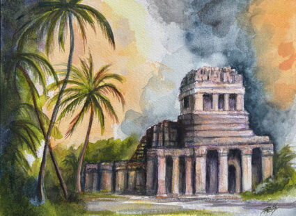 Mayan Ruins Belize, Original Watercolor Painting